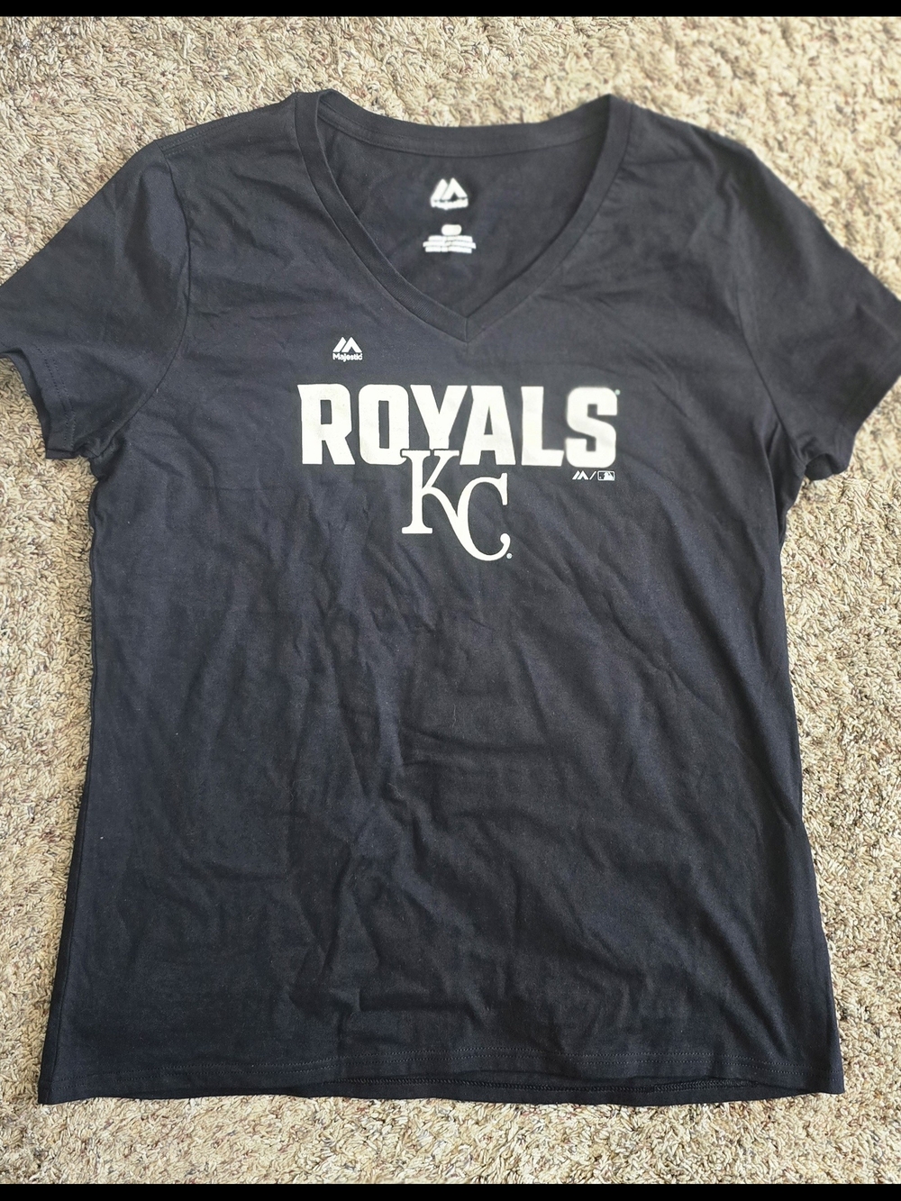 Black Kansas City Royals Black V-Neck Tee With Irridescent Lettering NWOT